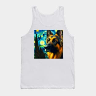 A German Shepherd’s Starry Night - Alsatian in Vincent Van Gogh Style - Contrast Tank Top